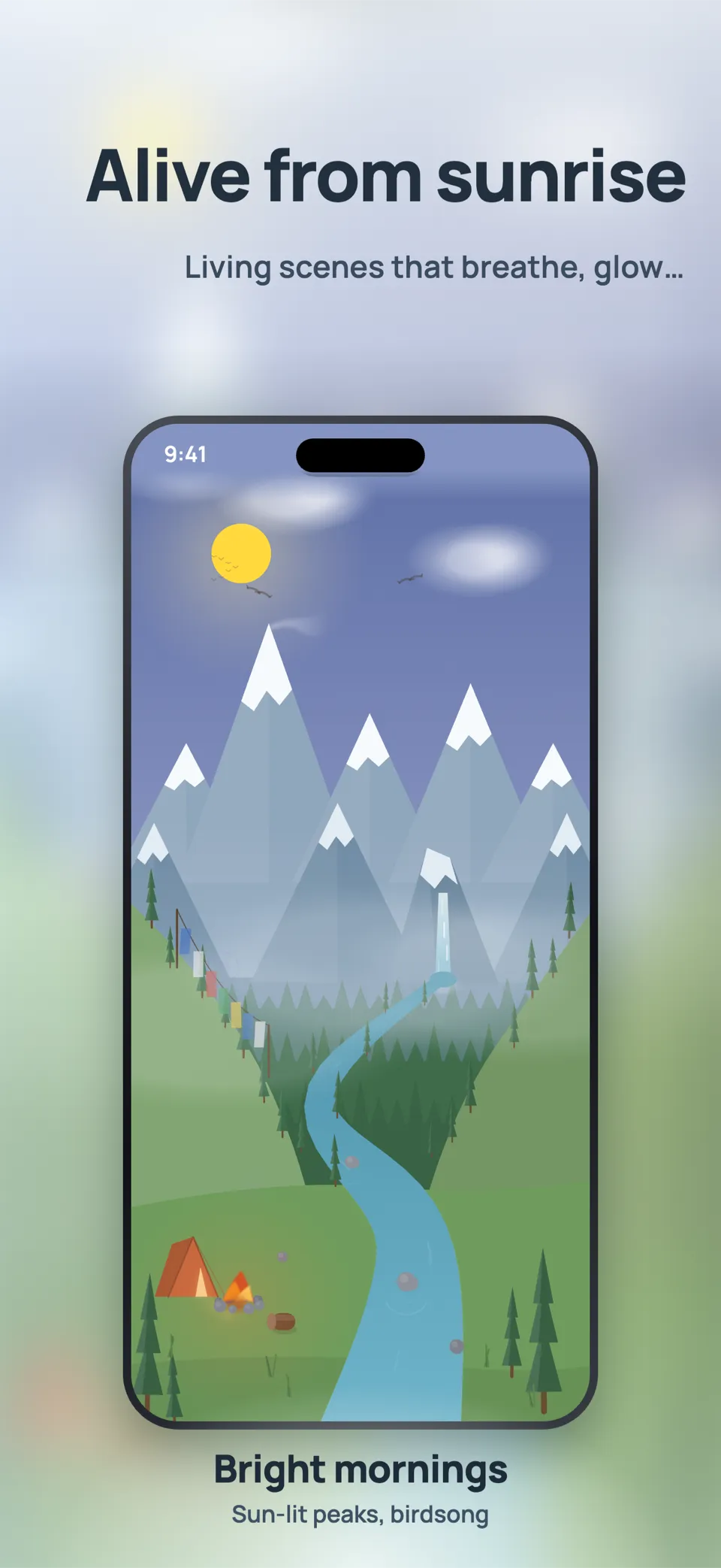 Driftly bright morning mountain valley scene in light mode