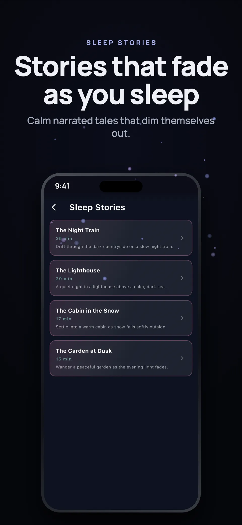 Driftly Sleep Stories list of calm narrated tales