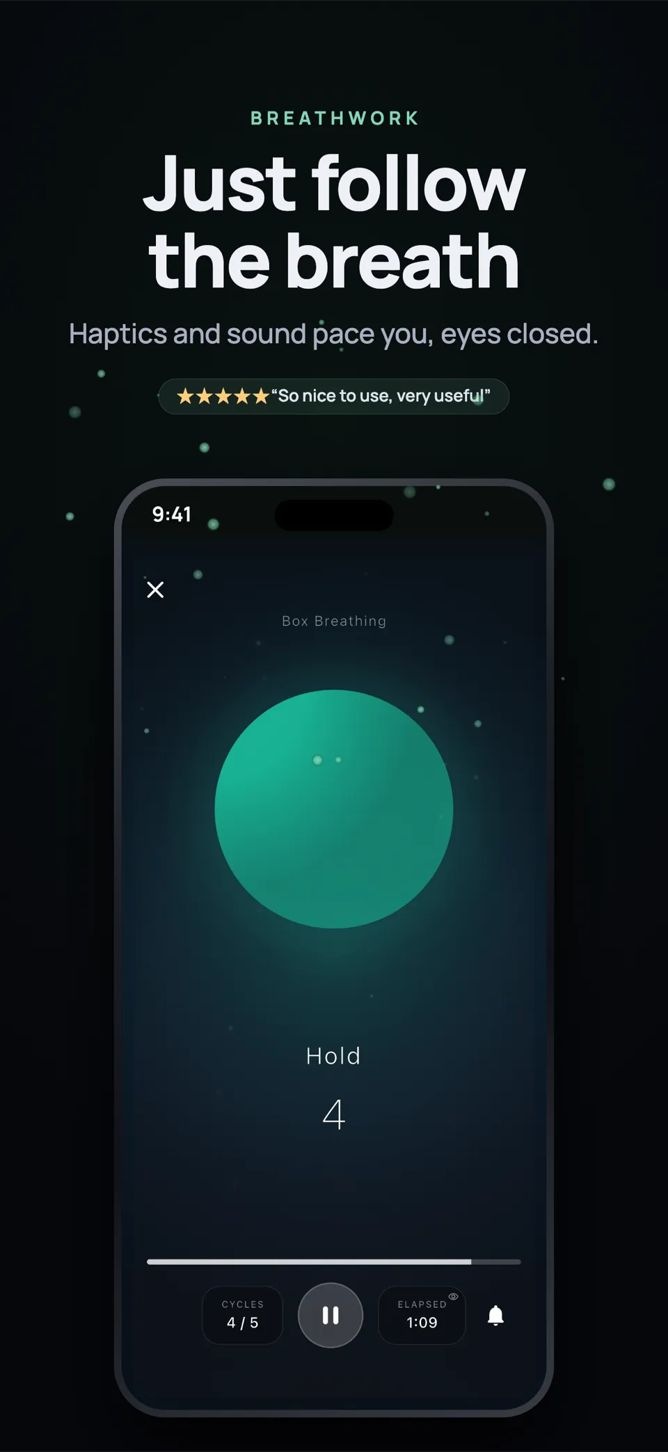 Driftly box breathing screen with an expanding circle