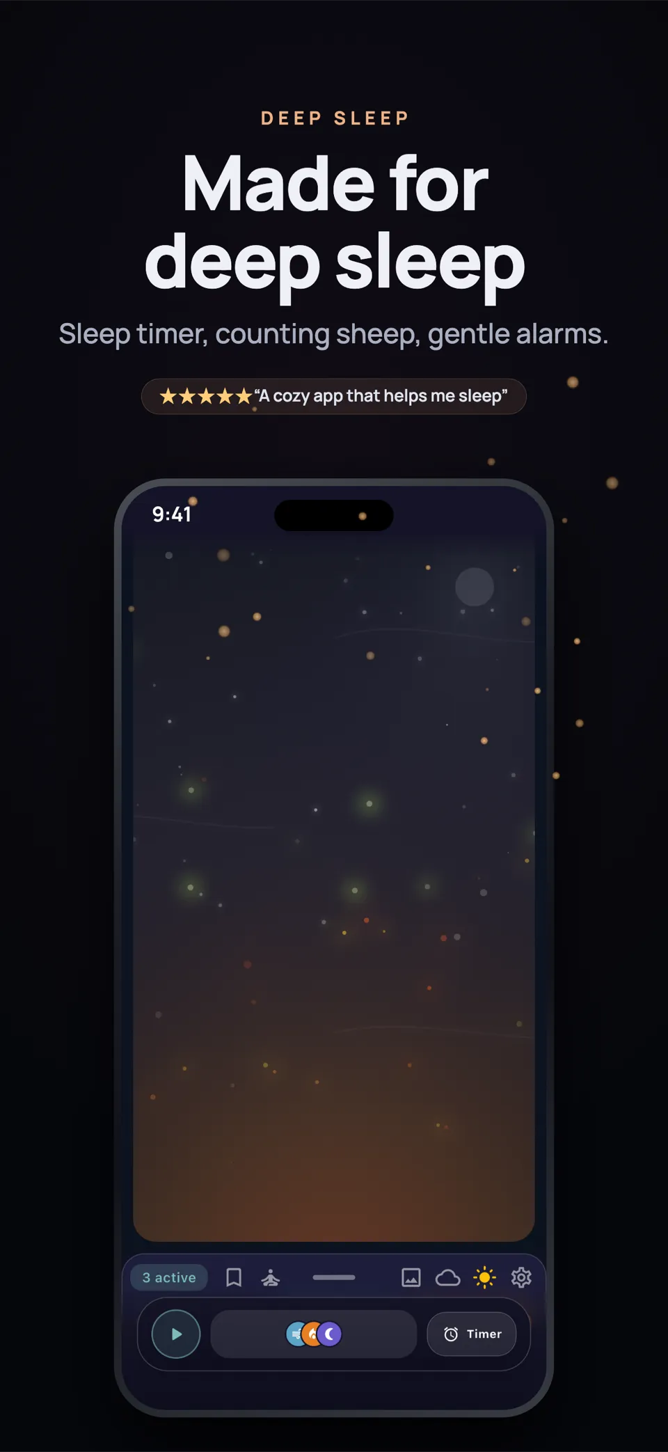 Driftly deep sleep night scene with a gentle starfield