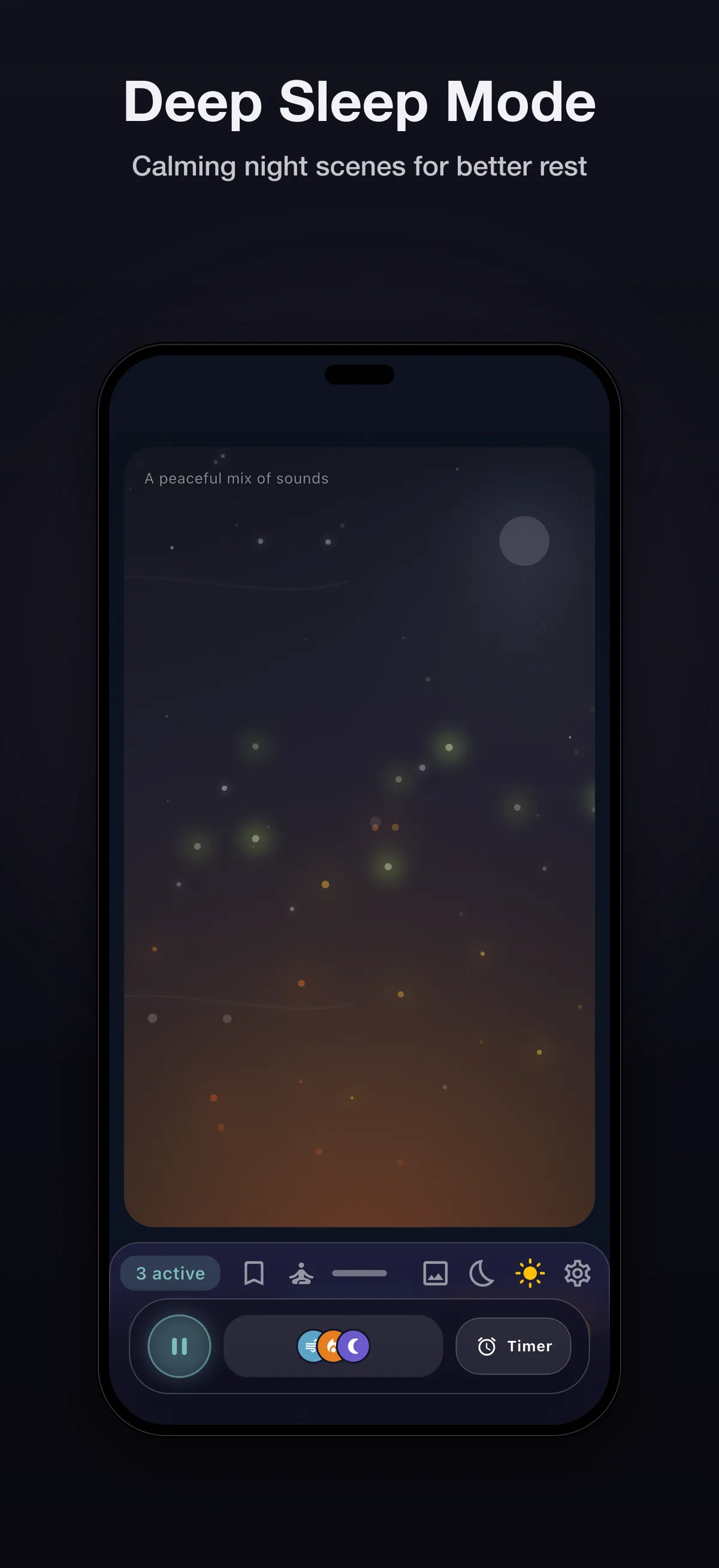 Driftly night scene with drifting fireflies