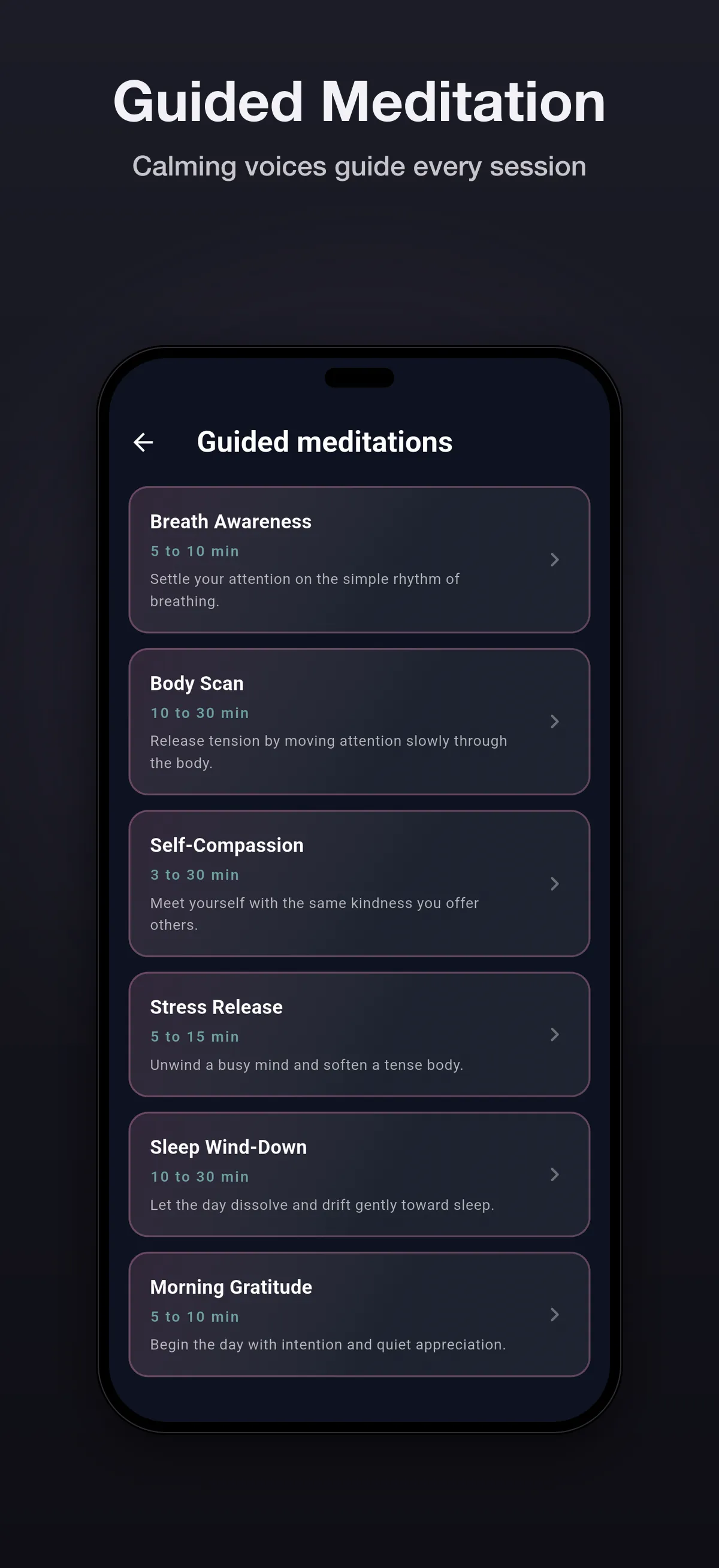 Driftly guided meditations list with narrated sessions